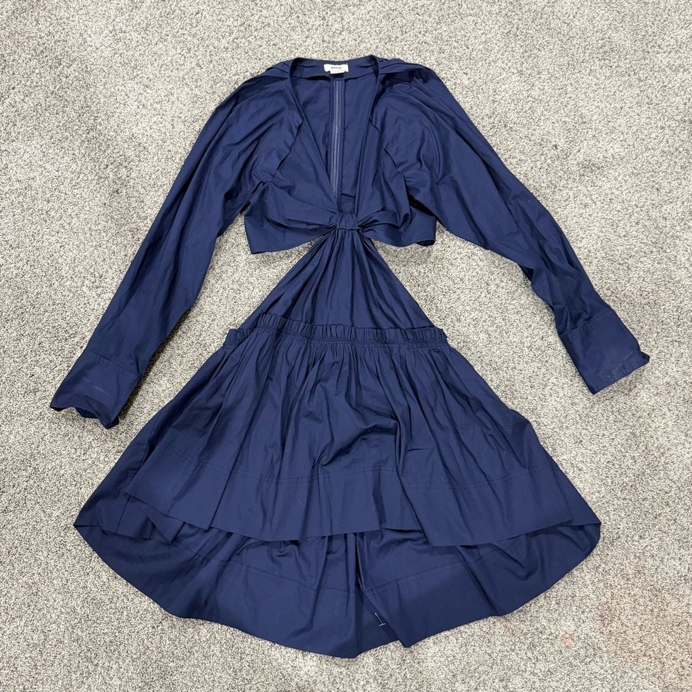 Jason Wu Navy Blue Plunge V Neck Cutout Long Sleeve Mini Dress Cotton Women’s S